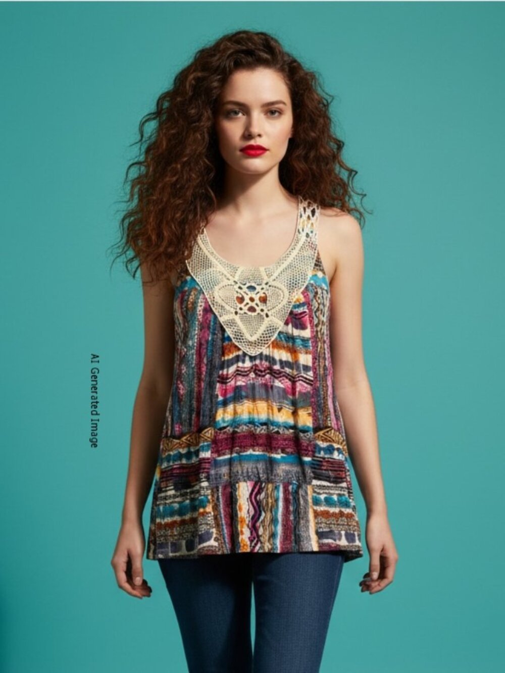 Forever 21 Boho Crochet Scoop Neck Tank Top Size M